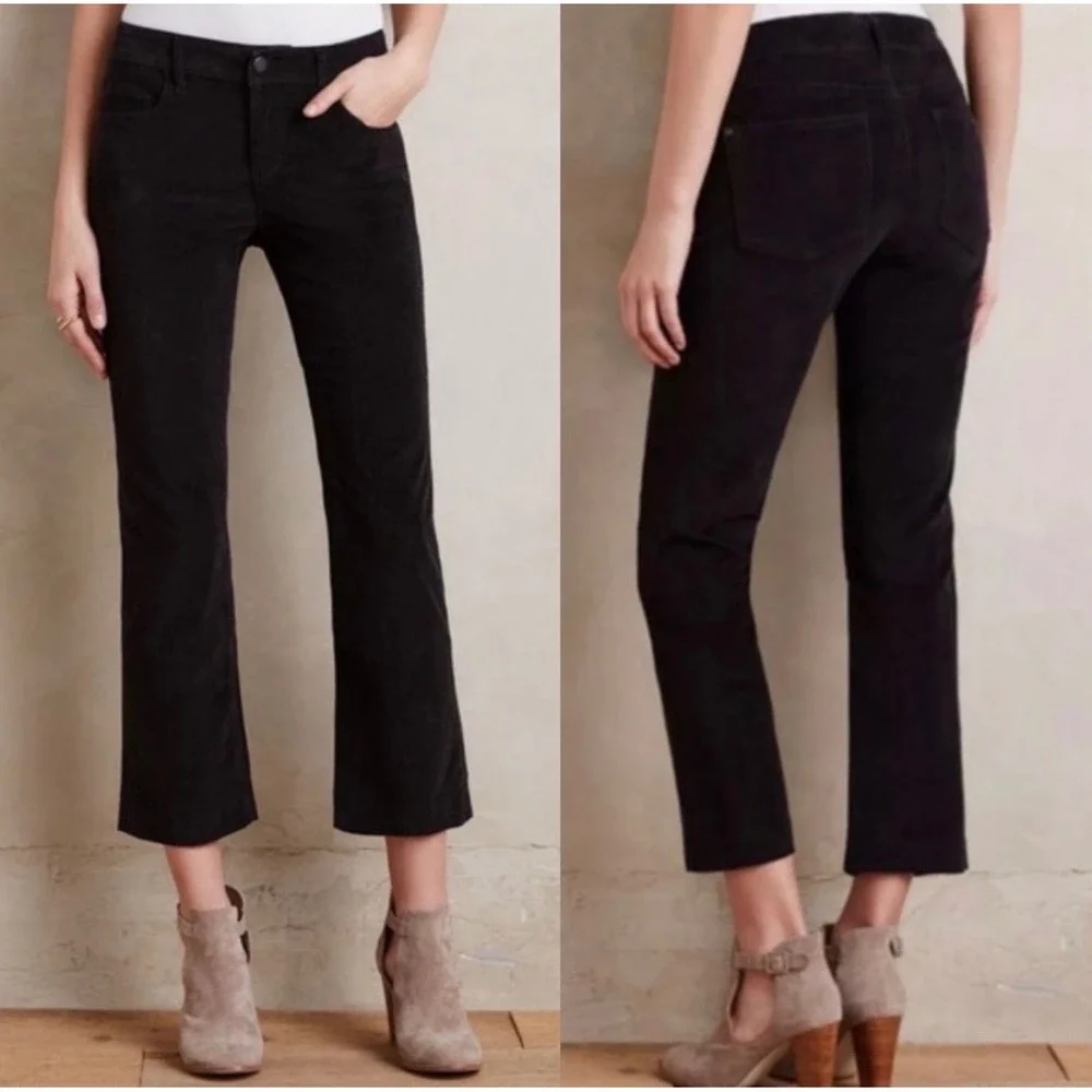 Pilcro Anthropologie Black Corduroy Kick Flare Cropped Pants Size 28